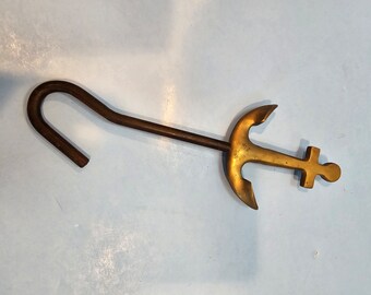 Vintage brass nautical anchor fireplace damper hook