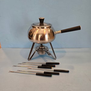 Vintage fondue pot stainless steel Cordova pattern