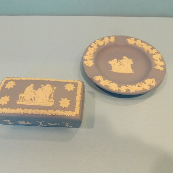 Vintage Wedgwood light blue jasperware smoking set