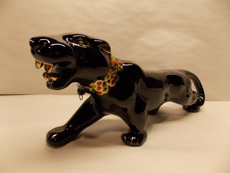 Black panther figurine. Vintage mid century modern ceramic Etsy