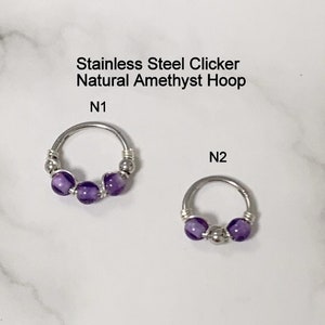 Clicker Natural Ametista Septum Hoop 16G 18G 20G Acciaio inossidabile Oro Argento 8/10/12 mm Ipoallergenico Helix Conch Daith Naso Trago Anello