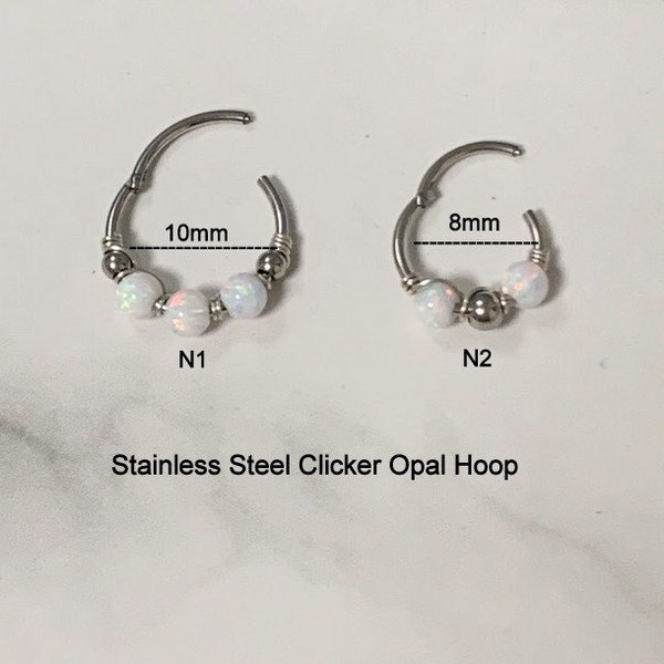 Clicker Fire White Opal Septum Hoop 16G 18G 20G  Stainless Steel Green Opal Gold Silver Hypoallergenic Helix Conch Daith Nose Tragus Ring