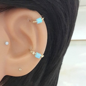 Cube White Opal 3mm Yellow Gold Stainless Steel 6/8/10mm Seamless Continious Hoop Cartilage Helix Conch Hypoallergenic Nose Ring Summer 2019