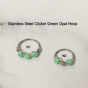 Clicker Fire Green Opal Septum Hoop 16G 18G 20G Acciaio inossidabile Opale verde Oro Argento Ipoallergenico Helix Conch Daith Naso Trago Anello