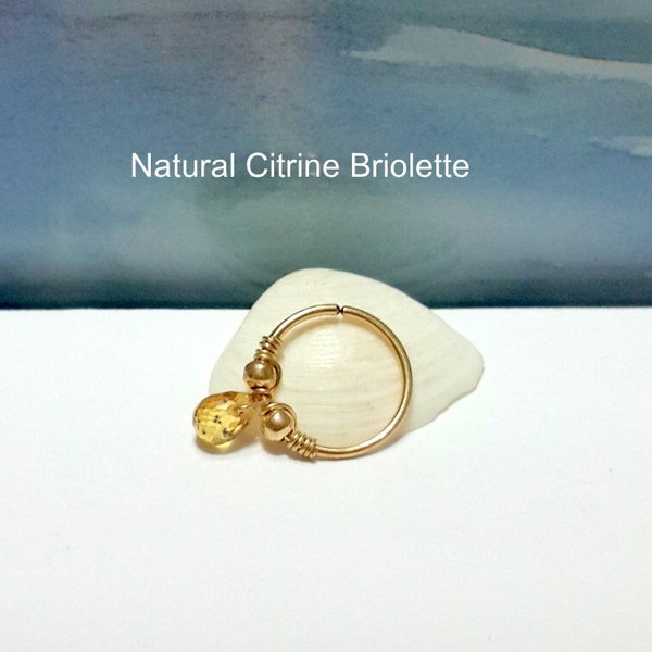 November's Birthstone-22G 20G Citrine Briolette Gold 316L Surgical Steel 8/10mm Silver Helix Septum Conch Hoop Hypoallergenic-Jewelry 2020