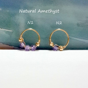 Cerchio con elica in ametista naturale da 18G, 20G, 22G, in acciaio chirurgico 316L, oro e argento, 8/10 mm, anello per cartilagine, conch ipoallergenico, daith, naso, trago.