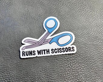 Runs With Scissors Trauma Shear Sticker- Funny Nurse or EMS sticker