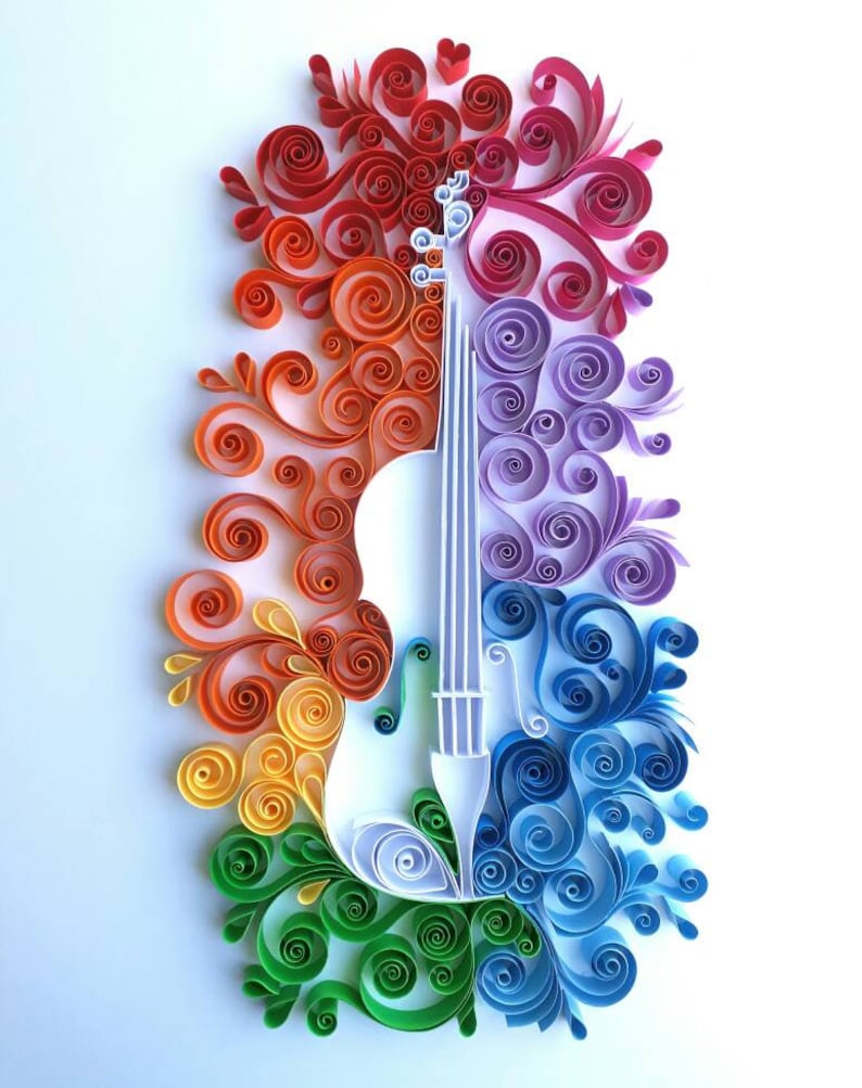 Multicolored Violin Quilling Paper Art | Etsy