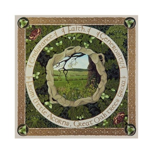 KARTKA Z POWIADOMIENIAMI - Karta notatkowa, dąb/Duir Mandala - Pagan, Ogham, Greenman, Wicca, Druid, dąb, krajobraz, magiczny, greenman