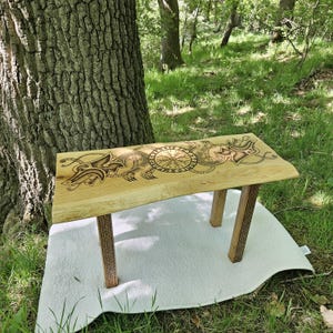 VIKING CELTIC TABLE - Unique bespoke hand-crafted solid Oak table with hand-burnt Viking and Celtic knotwork pyrography design.