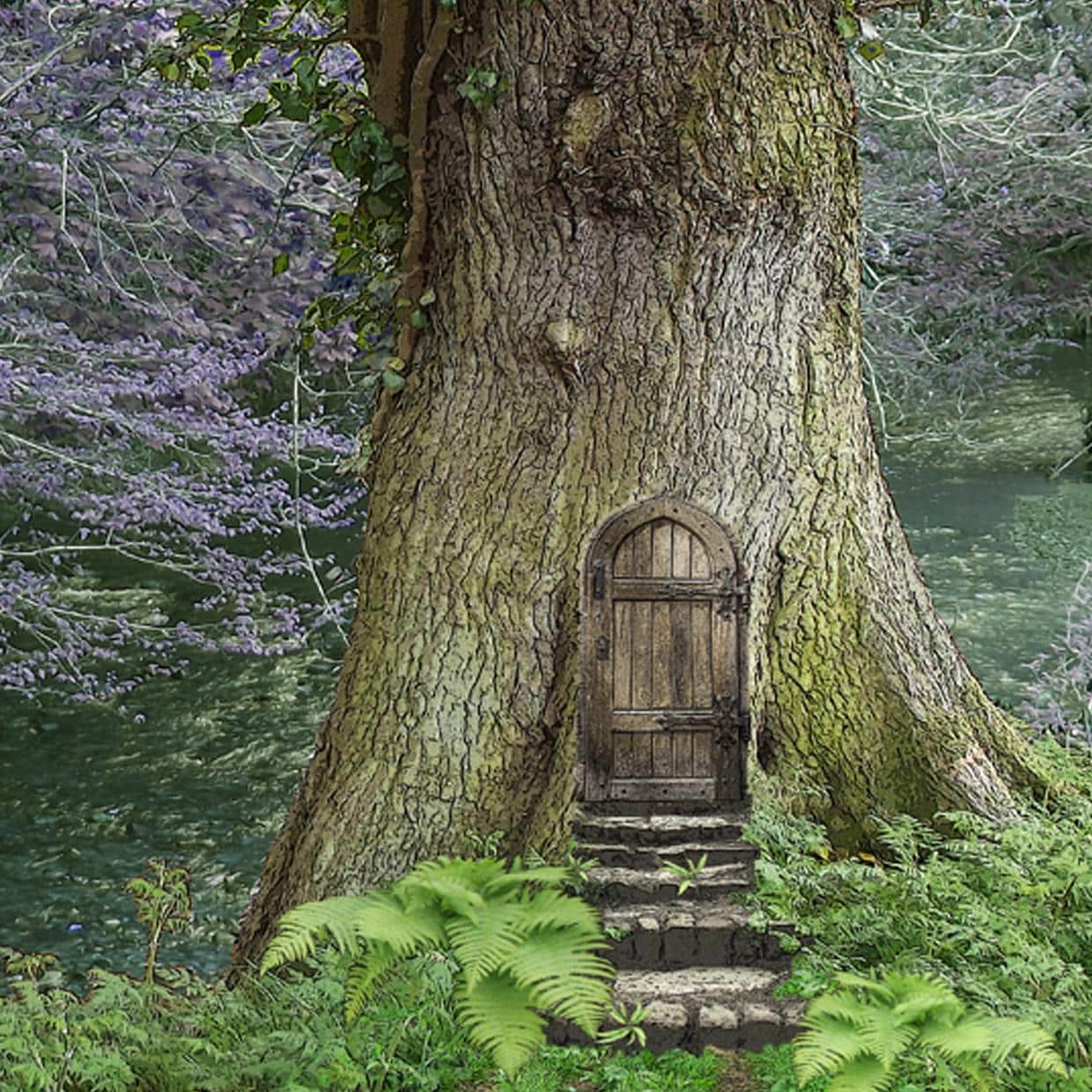 Enchanted Tree Fairy Door Digital Art – Fantasy Landscape (digital ...