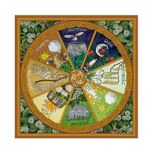 GRUSSKARTE - Hinweiskarte, Rad des Jahres - Pagan, Wicca, Druid, Samhain, Yule, Tagundnachtgleiche, Sonnenwende, Beltane, Imbolc, Lammas, Mabon