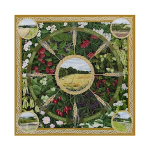 WENSKAART - Notitiekaart, Mabon-mandala, wiel van het jaar, Mabon, oogst, Pagan, Wicca, druïde, natuur, positief, dankbaarheid