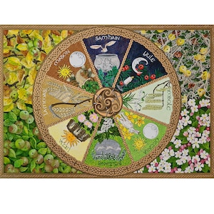 Wheel Of The Year - Art Print, A4, Pagan Festivals. Imbolc, Ostara, Beltane, Litha, Lammas, Mabon, Samhain, Yule, Equinox, Solstice