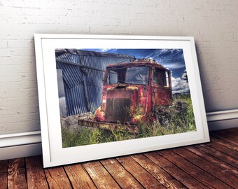 Camión abandonado HDR Wall Art, Auckland, Arte de pared de Nueva Zelanda, Arte de pared del vehículo, Fotografía HDR, foto HDR