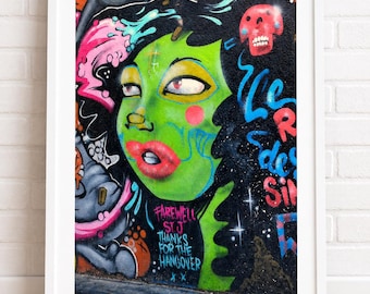 Melbourne Street Art Photo Print, Colourful Graffiti Woman, Urban Wall Art