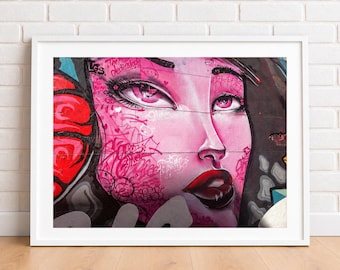 Melbourne Street Art Print, Pink Graffiti Portrait, Urban Photography (A3/A2)