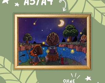 Lámina artística "Animal Crossing - Alcanza las estrellas" | Impresión A5/A4 en papel mate de 300 g, decoración de pared, arte, no es IA