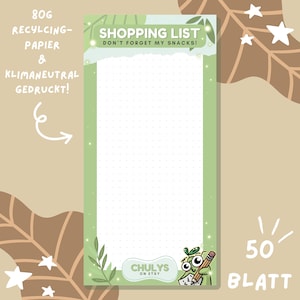 Shopping list - DIN long notepad, 50 sheets, 80g, 100% recycled paper, climate-neutrally printed with magnetic strip