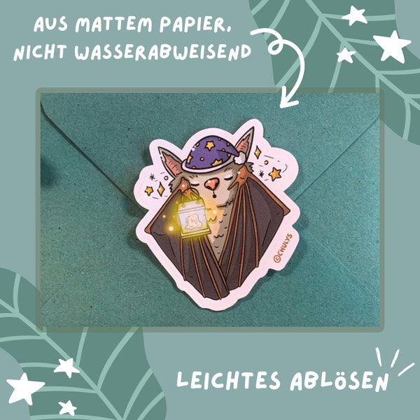 Herbststicker Fledermaus | Cozy Gemütlich Schlafmütze Laterne Papiersticker, matt