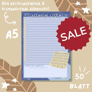 DIN A5 Notepad - All sorts of lists | 50 sheets, 80g, 100% recycled paper, climate-neutrally printed
