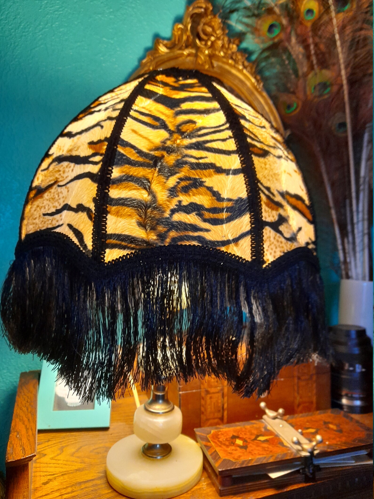 Tiger Velvet Fringed Lampshade Etsy Canada
