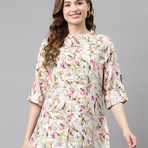 SALE Short KURTA ,Floral Short Kurta for Women, Kurti for women in USA, Aline Kurta, Lightweight Top/Women&#39;s Top/Indian Top/Short Tunic Top