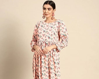 Bollywood Kurti | Peach Floral Anarkali Dress | Indian Anarkali suit | Indian dress for women | Aline kurti for women | Dress for women