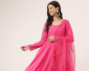 Bollywood Designer Kurti Set | Pink Anarkali Kurta Pant set with Dupatta |Readymade Kurti palazzo set |Salwar Kameez |Indian Dress For Women