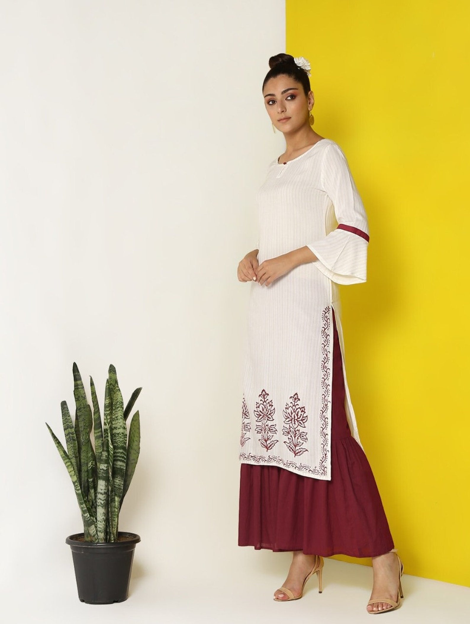 Designer Bell Sleeves Straight Kurta Indian handmade Etsy