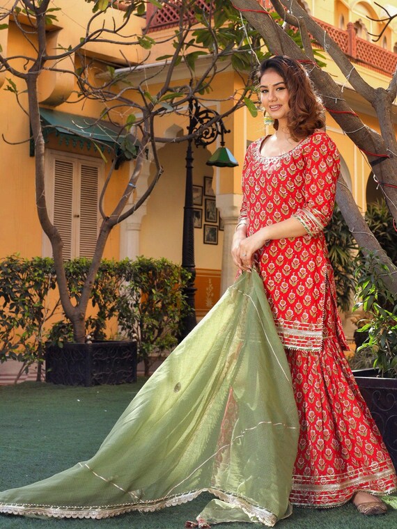cotton sharara dress Rani Cotton Print Work Designer Wear Plus Size Sharara Suit