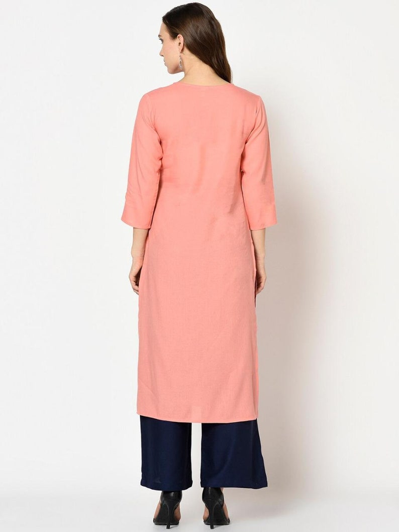 Printed Straight Ethnic Kurta Bollywood Bollywood Women Peach Straight Kurta handmade Kurta with Gotta Patti Bollywood with Indian