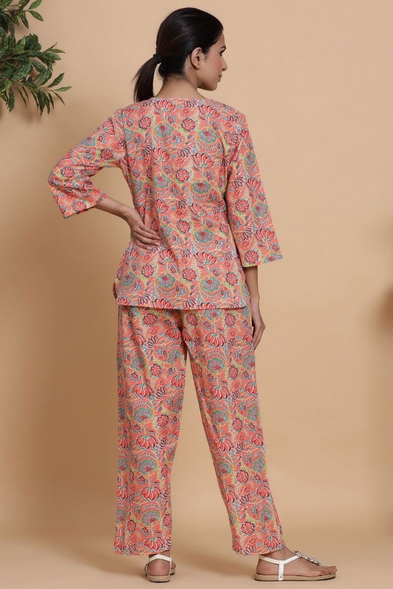 Indian Handmade Designer Cotton Night Suits Bollywood Bollywood Bollywood Women Pink Beautifully Floral Printed Comfortable Night Suit