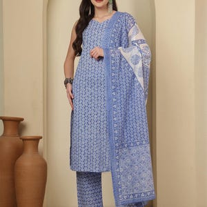 Designer Floral Hand Block Printed Suit Set with Dupatta, Ethnic Festive Indian Wear for Women, Readymade Salwar Kameez, Kurta Set For Her