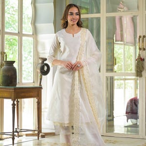 Elegant Chanderi Embroidered Sheer Organza Suit Set, Latest Jaipuri Collection, Designer Dupatta set, Luxury Suit Collection for her