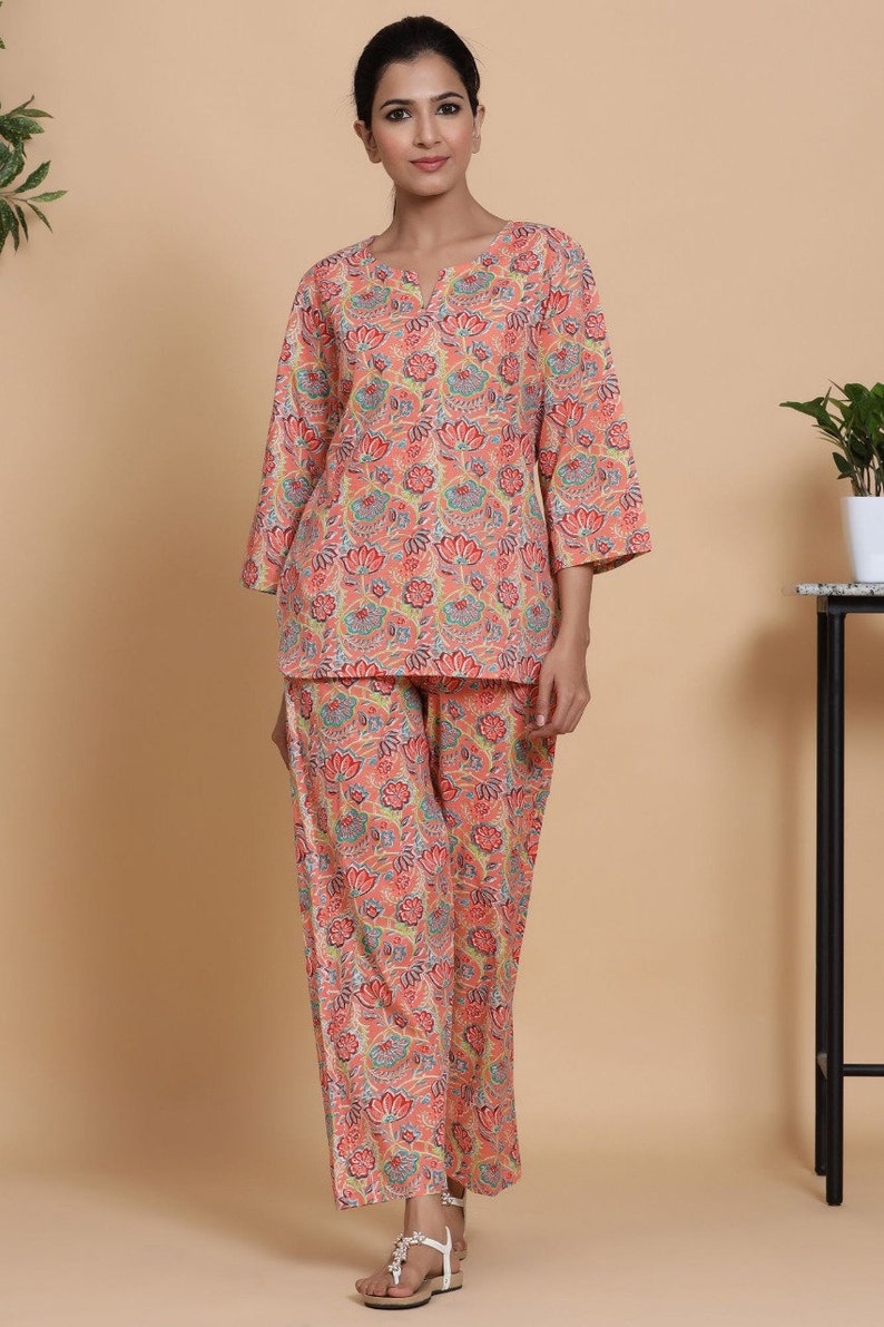 Indian Handmade Designer Cotton Night Suits Bollywood Bollywood Bollywood Women Pink Beautifully Floral Printed Comfortable Night Suit