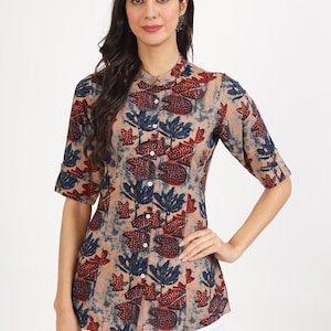 Hand Block Printed Cotton Tunic | Shirt-Style Kurti | Ethnic Shirt | Handmade Indian Cotton Top | Sustainable Fashion | Jaipuri Short Kurti