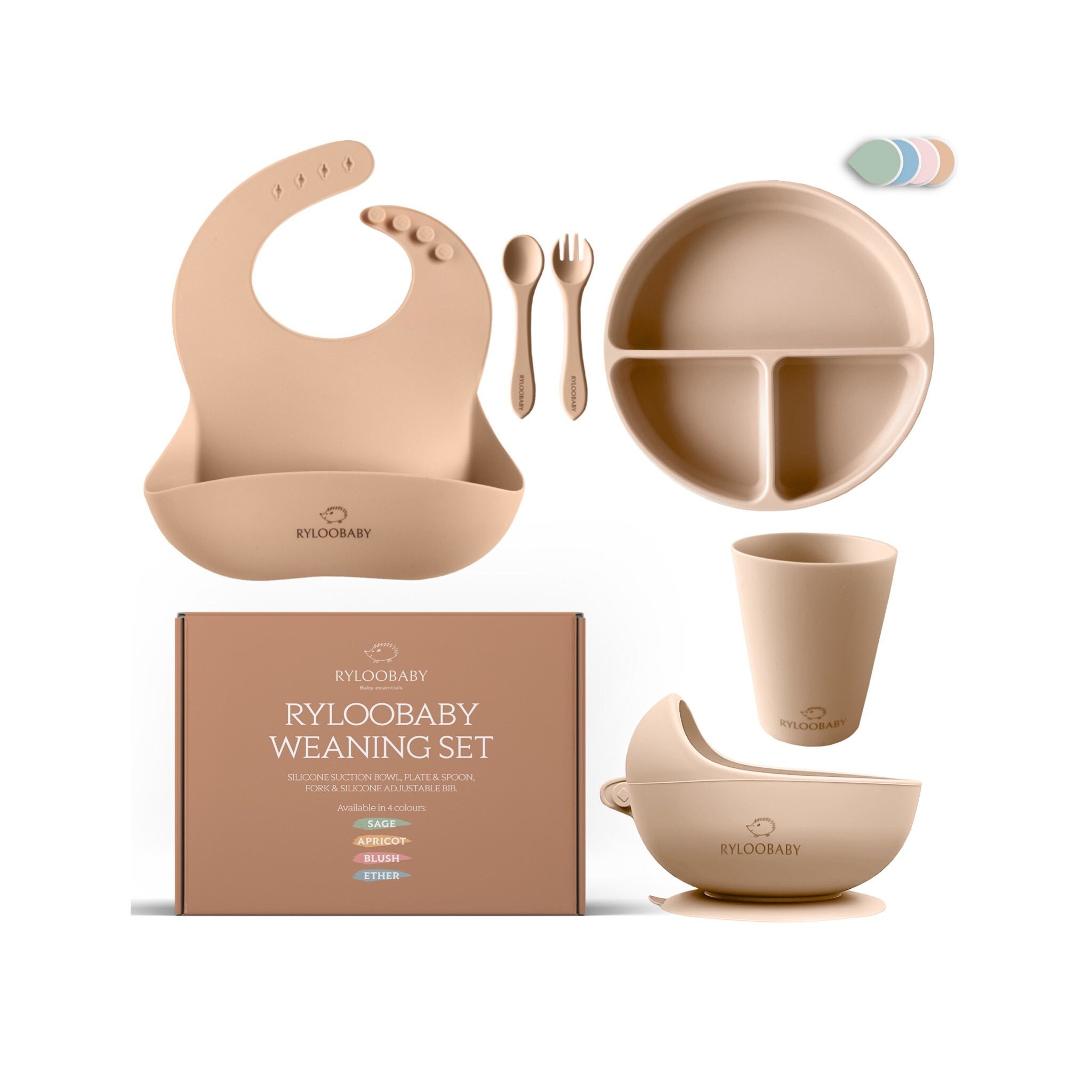 Positive Pieces Silicone Baby Feeding Set: Utensils, Bowls, Plate & Sippy  Cup for 6-Month Old Babies|Baby Led Weaning Supplies|Baby Feeding