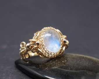 Exquisite Court Style Moonstone Ring |Christmas Wedding Anniversary Engagement Gift For Her |  14k Gold Filled Wire Wrapped Ring