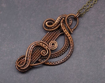 Copper Wire Wrapped Pendant | Valentine’s Birthday Anniversary Gift For Her or Him | Copper Wire Waving Necklace