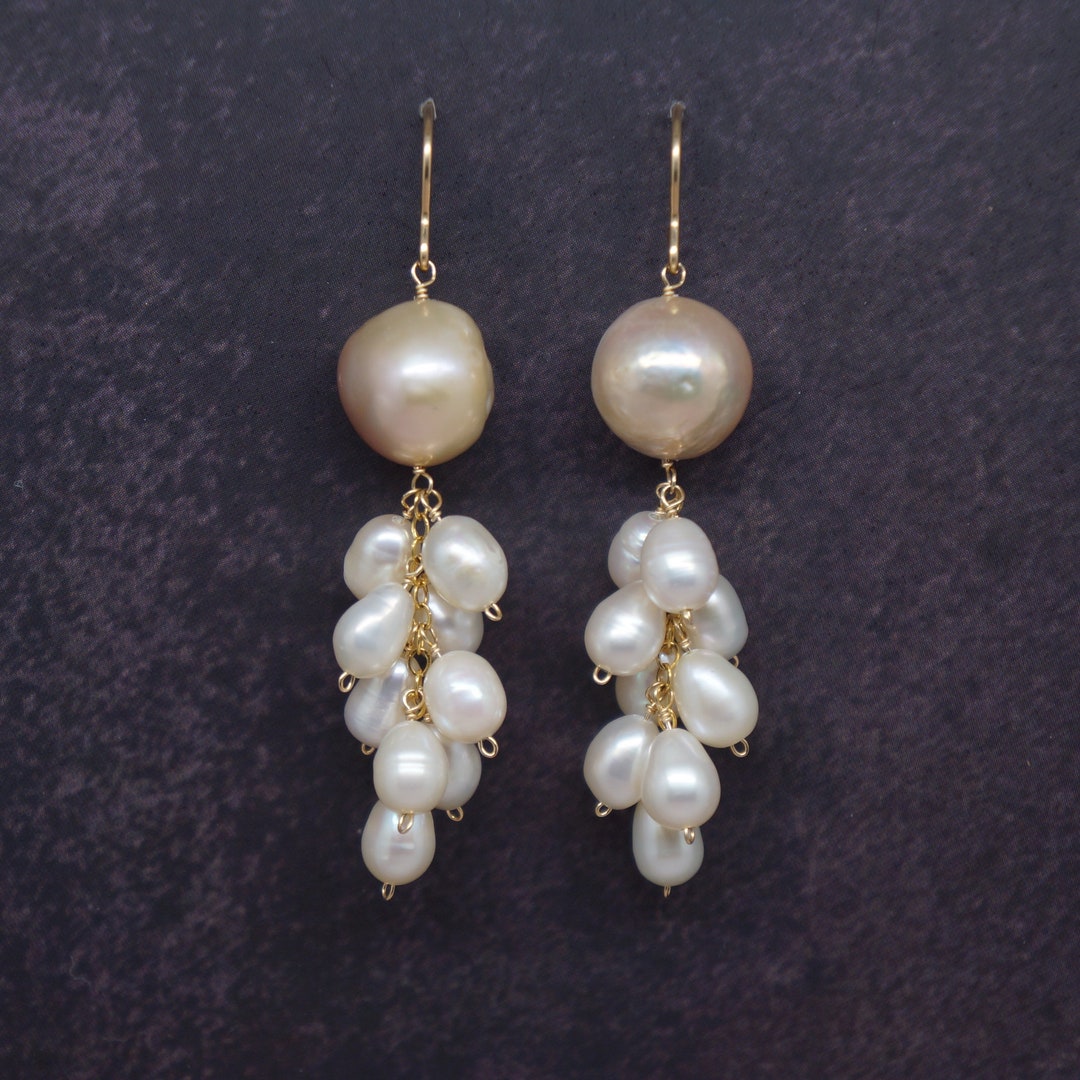 Baroque Pearl 14k Gold Filled Wire Wrapped Dangle Drop Earrings Dainty ...