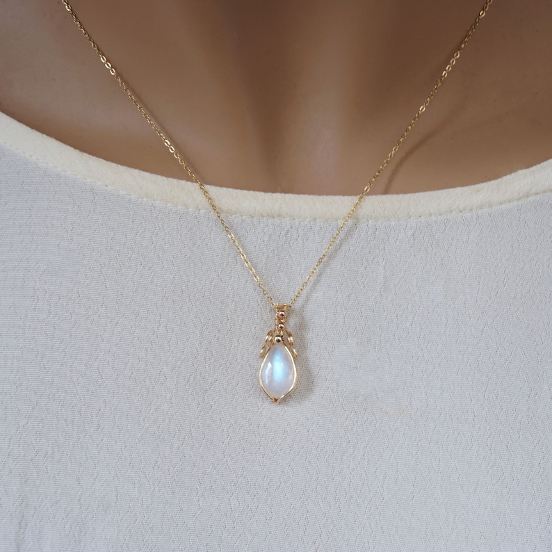 Rainbow Moonstone and 14K Gold Filled Wire Wrapped Necklace Birthday Wedding Anniversary Gift For Her June Brithstone Necklace