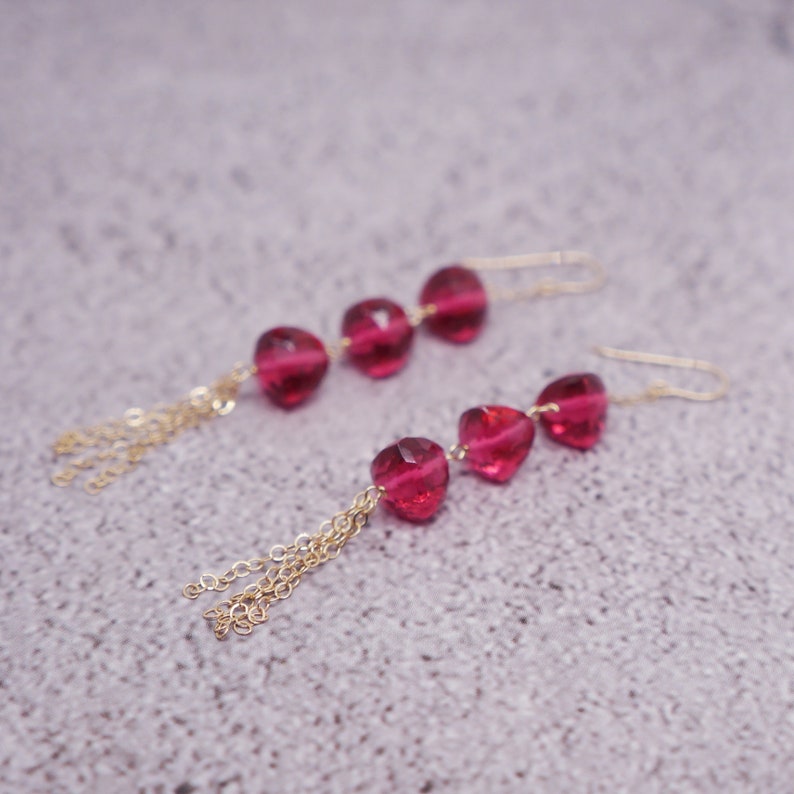 14K Gold Filled Earrings Birthday Wedding Anniversary Gift For Her ON SALE Red Gemstone and Tassel Wire Wrapped Dangle Drop Earrings