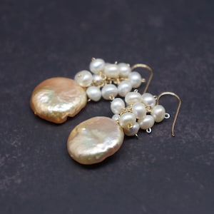Baroque Pearl 14k Gold Wire Wrapped Earrings| Dainty Pearl Dangle Drop Earrings| Christmas Birthday Wedding Anniversary Gift For Her