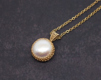 Baroque Pearl 14K Gold Filled Wire Wrapped Necklace | Christmas Birthday Wedding Anniversary Gift For Her | June Brithstone Necklace