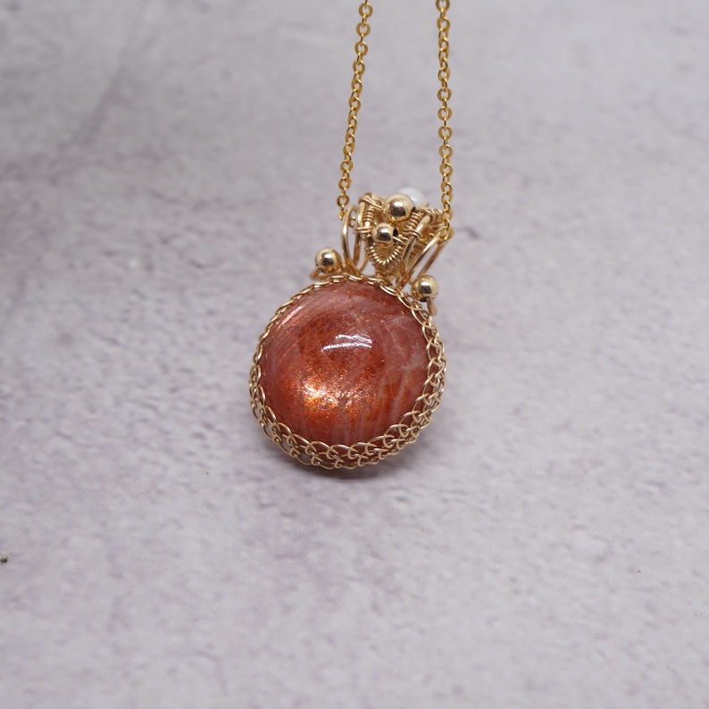 Unique Sunstone Pendant Necklace Dainty Wire Wrapped Etsy