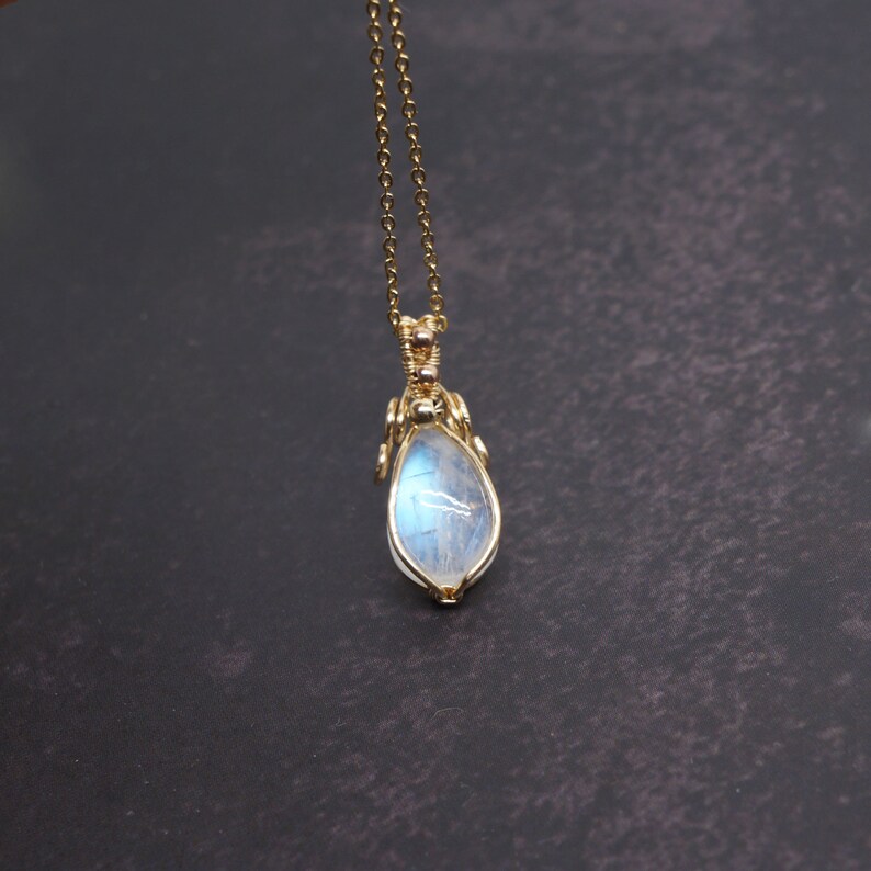 Rainbow Moonstone and 14K Gold Filled Wire Wrapped Necklace Birthday Wedding Anniversary Gift For Her June Brithstone Necklace