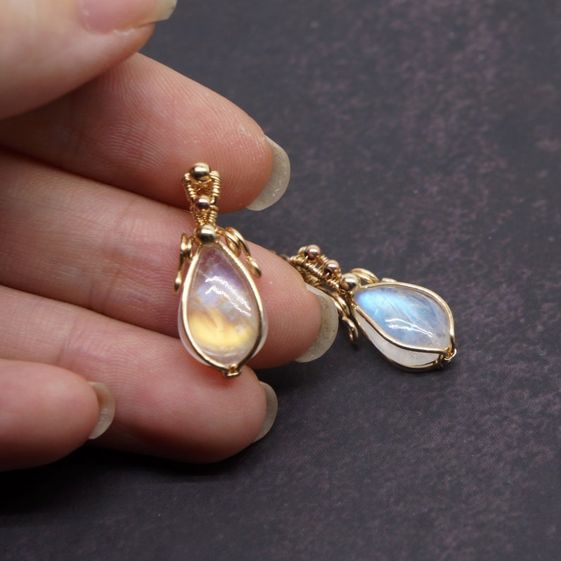 Rainbow Moonstone and 14K Gold Filled Wire Wrapped Necklace Birthday Wedding Anniversary Gift For Her June Brithstone Necklace