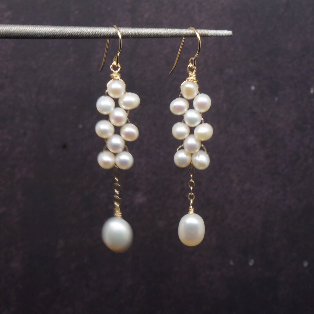 ON SALE Pearl and 14k Gold Wire Wrapped Earrings Christmas - Etsy