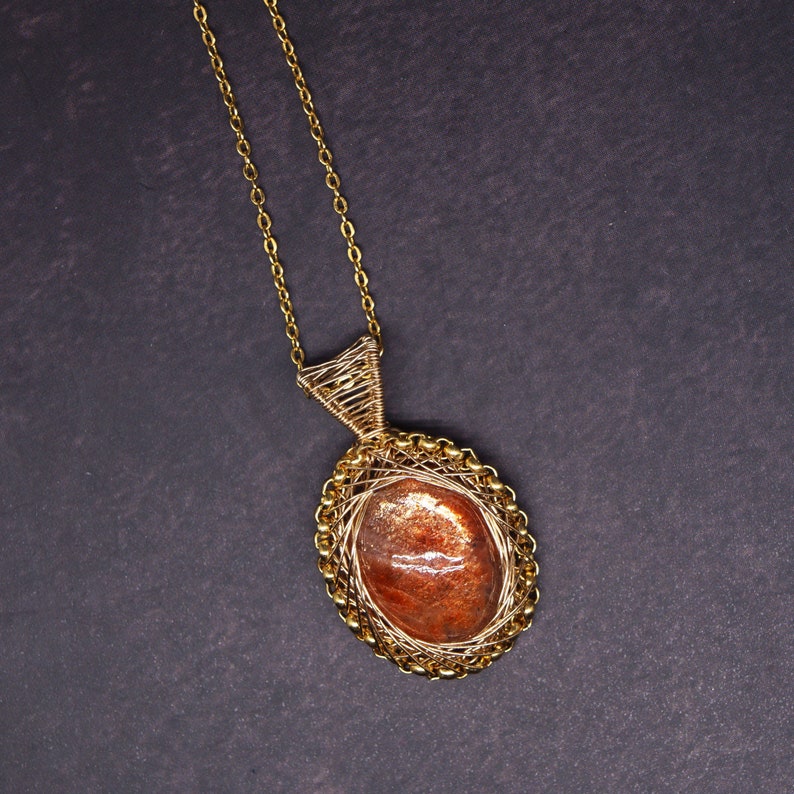 Wire Wrapped Sunstone Pendant Necklace Valentine's Day Etsy